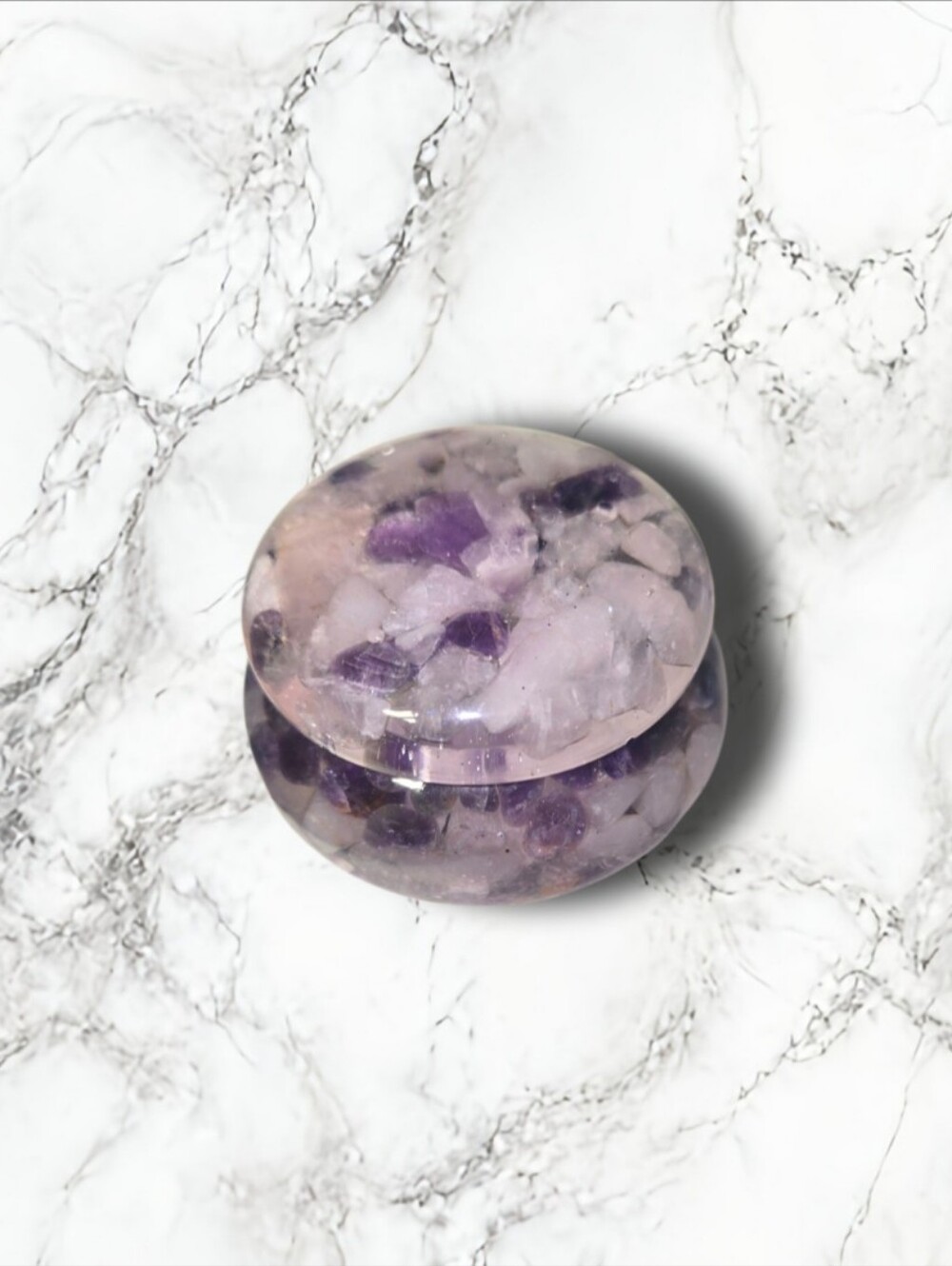 Earth Art hand crafted artisan Rose Quartz & Amethyst Chip Trinket Box